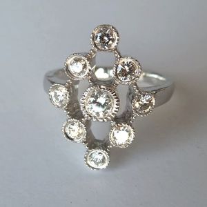 Art Deco Geometric Diamond 14K White Gold Ring Size 6.5